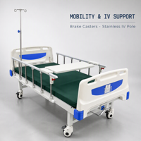 Lit d'hôpital manuel à manivelle unique avec bande de tête de lit en ABS, capacité 170 kg, 4 prises pour poteaux IV, plateau de table pour matelas 7 mm