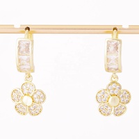 Anting-anting Huggie Hoop Berlapis Emas 14K Mewah dengan Zirkon, Bentuk Hati dan Bunga, Perhiasan Wanita Modis untuk Hadiah Anak Perempuan