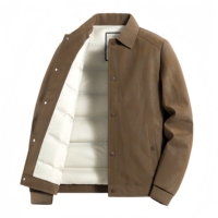 Veste en Coton Matelassée en Similicuir pour Homme avec Col et Boutons Pression, Manteau Casual Chaud d'Hiver, Veste Légère