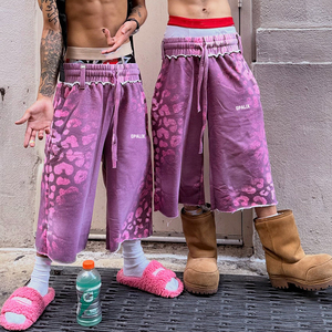 Custom 100% Cotton French Terry <b>3</b>/<b>4</b> Sweatpants Capris Long Sweat <b>Shorts</b> Men Distressed Dtg Print Raw Hem Vintage <b>3</b>/<b>4</b> <b>Shorts</b> - Product Image 1