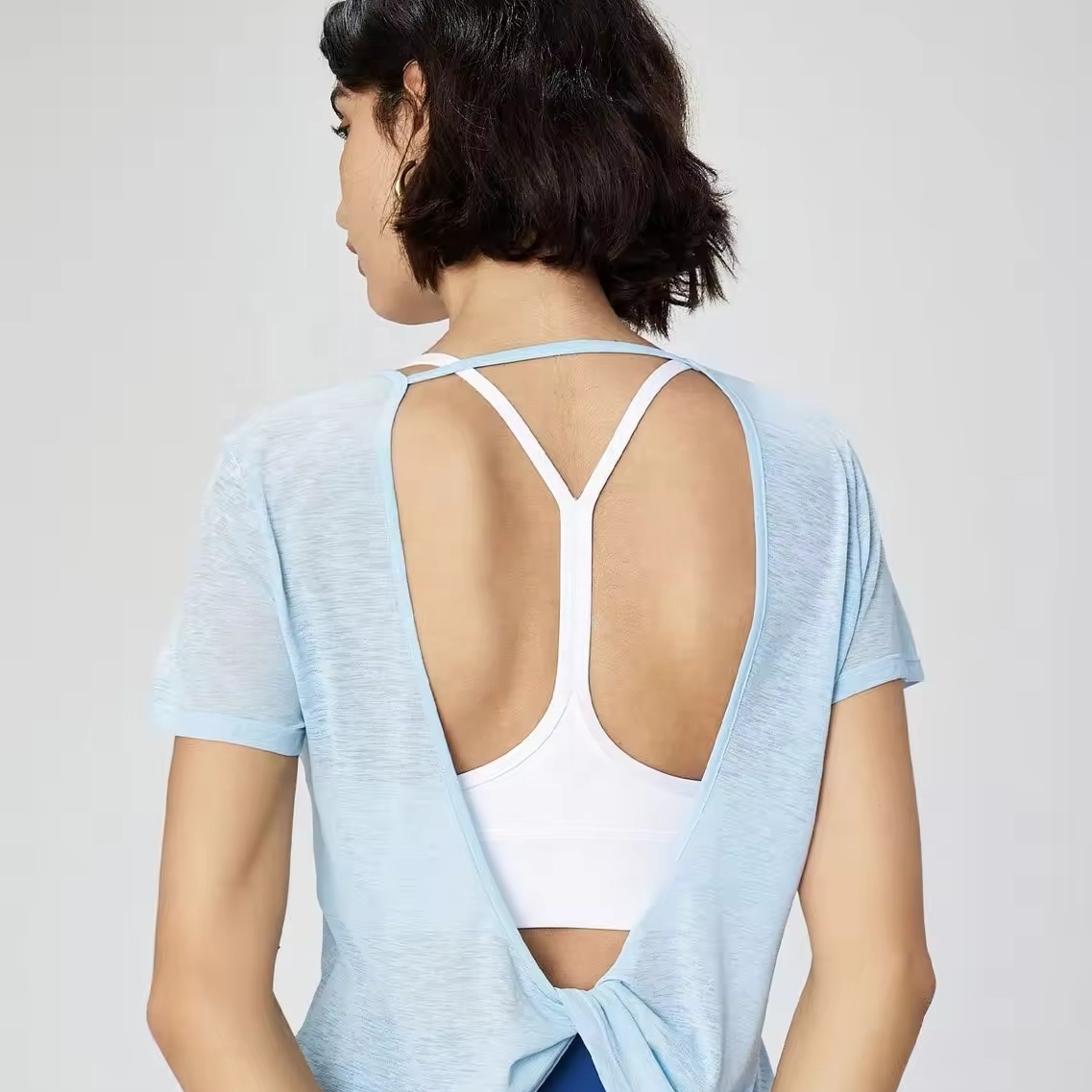 Thin Breathable Yoga T Shirts Halter Cross Sports Top Short Sleeve Quick Dry Quick Short Sleeve Shirt