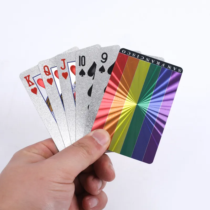 Regenbogen farbe San Francisco Folie Poker karten vorne und hinten beide Seiten individuell bedruckte PVC-Spielkarten Hersteller