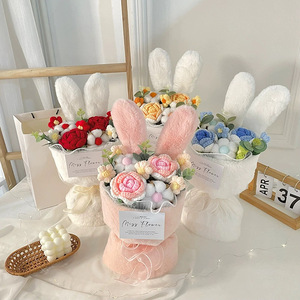 Ramo de Muñecas, Flores de Simulación, Flores de Lana, Ramo de Orejas de Conejo de Peluche, Regalo de San Valentín, Ramo de Abrazos, Ramo de Mano - Product Image 1