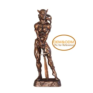 Estátua de musculação de resina bronze, guerreiro viking feminino de 17 polegadas
