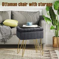 Ottoman PIOEN, tabouret de coiffeuse multifonctionnel moderne, ottoman en fausse fourrure, ottoman de rangement, 4 pieds en métal antidérapants, gris