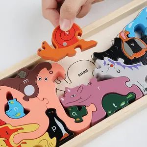 DIY Cartoon Animal Jigsaw Puzzle Toy Kids 3D Creative Educational Building Blocks Montessori Wooden Puzzle Stacking Toys
