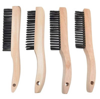 Brosse métallique industrielle MAXMAN 4x16 rangées en acier inoxydable avec manche en bois de hêtre courbé, OEM, pour élimination de la rouille, de la peinture et nettoyage de soudures