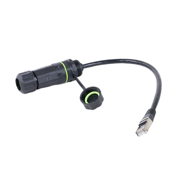 IP68 CAT6 CAT6A Panel Mount Male 1.5A 120V with 250mm PC Housing Brass Contact Waterproof RJ45 Network Cable Connector