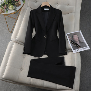 Women's Khaki Suit Set Full Sleeve Worsted Anti-Wrinkle Formal Commute Style - Product Image 3
