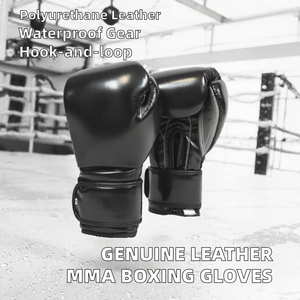 Guantes de Boxeo Personalizados para Gimnasio, de Piel Sintética Impermeable, para MMA, Negros, de 8oz-14oz, con Cierre de Gancho y Bucle - Product Image 2