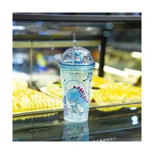 Gobelet d'eau en plastique avec paille pour enfants, tasses de style moderne et Cool, avec des dessins animés, de couleur bleu marine et de bonne qualité