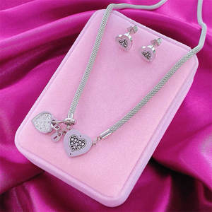 In Stock Set di gioielli di design di lusso da donna In acciaio inossidabile 316L blu rosa verde collana orecchini di moda Charm coppia Heret - Product Image 3