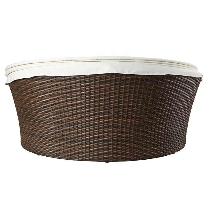 Outdoor Brown Hotel Beach Exterior Pool Wicker Aluminum Sunbed Patio Garden Round Rattan Daybed with Canopy