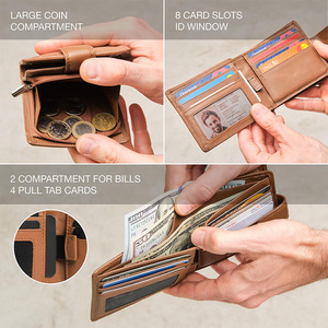Genuine Leather <b>Wallet</b> With Multiple Card Slots Anti Theft Design Cowhide Zipper Large <b>Coin</b> Compartment Unisex Everyday Use - Product Image 2