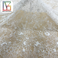 Tissu en dentelle française haut de gamme avec cils, fleurs brodées, perles et sequins pour robe de mariée