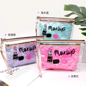 Custom Logo Shining Makeup Zipper Pouch Cosmetic Make Up Case Bag Handle Zipper Glossy Pouch Cosmetic Bags Cases Bag