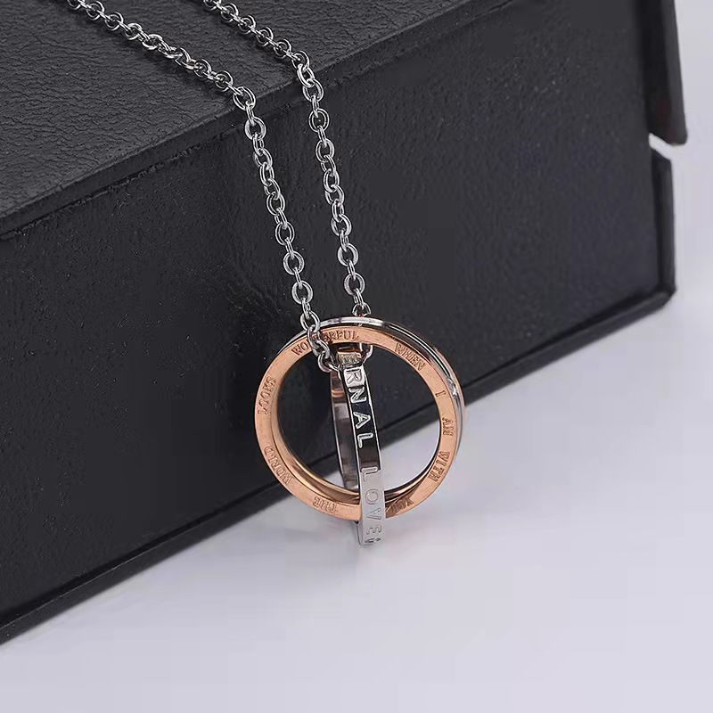 YWLY Two Rings Stainless Steel Pendant Necklace for Couples