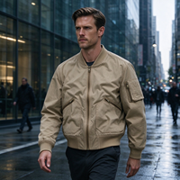 Blouson aviateur fin pour homme, style décontracté, effet délavé, avec fermeture éclair, logo personnalisé, OEM, style baseball, pour le travail en extérieur