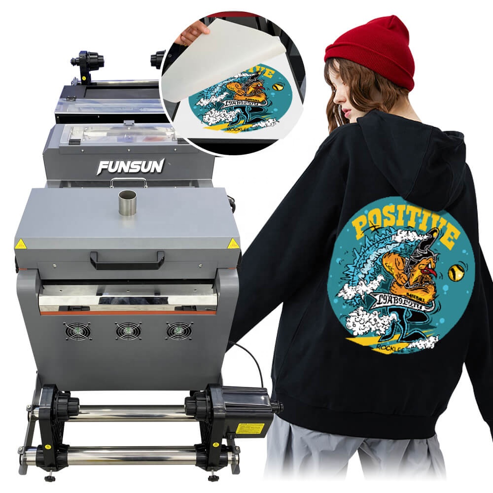 Новая технология, печатная машина Funsun для печати на свитерах и футболках, пленка для животных, принтер A3 DTF с встряхивающим порошком