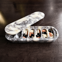 STONEKOCC 24x8x3.5cm Petite boîte à pilules ovale moderne en marbre Calacatta Viola, faite à la main, pour bijoux, boucles d'oreilles, rangement, décoration intérieure, vente directe usine