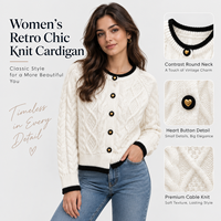 Cardigan Rétro Femme OEM ODM à Manches Longues et Couleurs Contrastées, Style Français, Col Rond, Manteau Simple Boutonnage, Pull en Maille Torsadée 3D pour l'Automne
