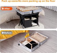 Soporte para maletas plegable de acero de fábrica personalizado con estante de almacenamiento, paquete de 2 portaequipajes y bolsa de lavandería para hoteles y hospitales