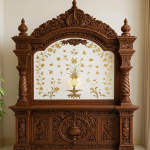 Elegant Carved Teak Wood Pooja Mandir For Home Custom Luxury Solid Wood Pooja Mandir Manufacturer & Exporter At Wholesale Price - Product Image 6