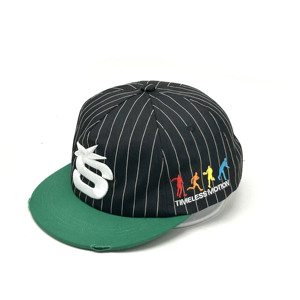 New Style Embroidery logo 5 Panel Stripe Material Unstructured 5.5cm Short <strong>Flat</strong> Brim Snapback <strong>Hat</strong> - Product Image 3