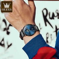 Montre à quartz de luxe de marque supérieure OLEVS 5869 avec logo OEM, étanche, ultra-fine, avec date, bracelet en cuir, montres classiques pour hommes