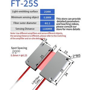 Sensor de Fibra Óptica VKFWFMEU, Amplificador de Sonda de Haz Pasante, Interruptor Óptico Matricial de 12-24V CC, Sensor FT-25S - Product Image 2