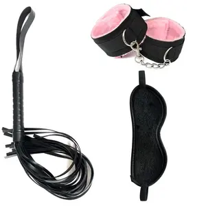Good Quality 3pcs Set Bed Bondage Set Restraint Adult Game Belt Sex Handcuffs Blindfold Whip Kit Sex Toy For Couple Sex Accessor