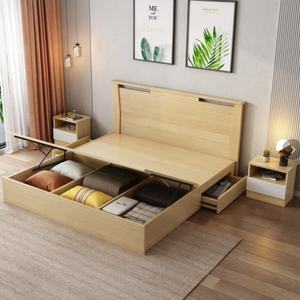 โครงเตียงคู่ขนาดควีนไซส์/คิงไซส์ ดีไซน์ทันสมัย ชุดเฟอร์นิเจอร์ห้องนอนเด็ก วัสดุเอ็มดีเอฟ พร้อมที่เก็บของในตัว โครงเตียงไม้จริง - Product Image 5