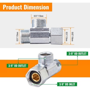Raccord en T en laiton avec joint d'étanchéité intégré, raccord en T à compression en laiton facile à connecter, raccord en T pour robinet d'arrêt angulaire - Product Image 2