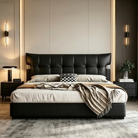 Lit Double King Size Moderne de Luxe pour Adulte et Fille, avec Cadre Rembourré en Tissu Doux et Design Capitonnée