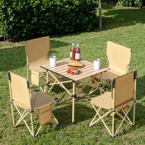 Tavolo <span class=keywords><strong>da</strong></span> <span class=keywords><strong>campeggio</strong></span> portatile e pieghevole in metallo resistente e Set di sedie <span class=keywords><strong>da</strong></span> pranzo all'aperto per uso parco cortile spiaggia - Product Image 2