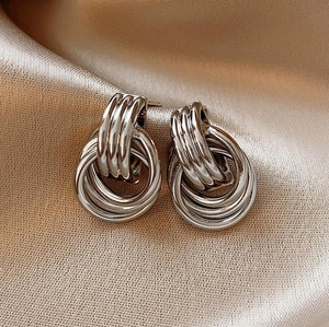 Stainless Steel Statement Jewelry Love <strong>Knot</strong> Linked Double Hoop Stud <strong>Earrings</strong> Door Knocker Triple <strong>Knot</strong> <strong>Earrings</strong> for Women - Product Image 5
