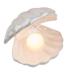 Girl Series Ceramic Shell Pearl Night Light Streamer Mermaid Fairy Shell Night Lamp for Bedside Home Decoration Xmas Gift