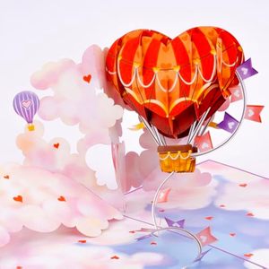 Biglietti d'Auguri 3D Pop-up a Forma di Cuore <span class=keywords><strong>e</strong></span> Mongolfiera, Design con Nuvole <span class=keywords><strong>e</strong></span> Amore Tagliato al Laser, per San Valentino, Compleanno, Festa della Mamma, Regalo 'Pensando a Te' - Product Image 2