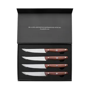 Euna conjunto de facas de 4, serrilhadas, faca de bife com aço 70cr17 com caixa de presente