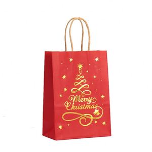 Luxury Eco-friendly Classic Kraft Paper Gift <b>Bag</b> with Custom Digital Printing and Hot Stamping for Christmas Party Packaging - Product Image 5