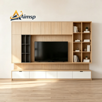 Meuble TV Modulaire Minimaliste Moderne, Menuiserie sur Mesure en Bois, Conforme CE TSCA CARB2, Unité Murale Gain de Place pour Projet de Villa