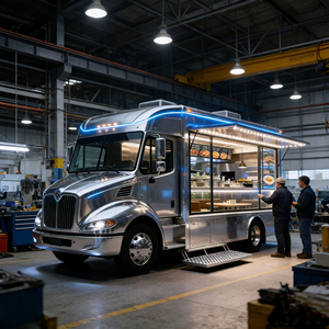 Camion de vente mobile élégant en acier inoxydable avec structure robuste pour les opérations de restauration de rue urbaine - Product Image 5