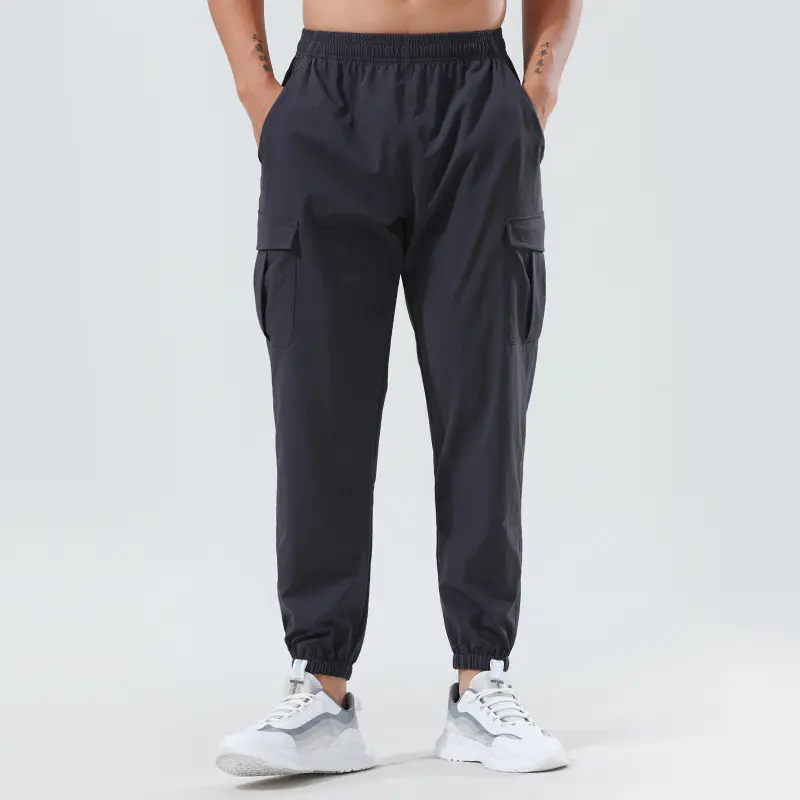 L78 Running Pants Men Casual Solid Color Pockets Elastic Waist Cargo Pants Jogger Workout Jogging Long Pants Fitness Sweatpants
