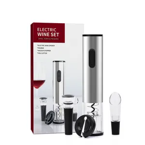 Conjunto de abridor de vinho elétrico automático de aço inoxidável a pilhas, pronto para enviar, com cortador de folha