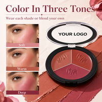 Baume blush hautement pigmenté, palette 3 couleurs, combo multicolore, fini scintillant, longue tenue, maquillage quotidien, cosmétiques, support de marque privée