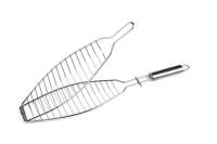 Meilleure vente Triple BBQ Fish Grill Basket Manche en bois Rôtir la viande Poisson grillé pour le camping Barbecue extérieur Filet grillé