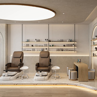 Comptoir de réception de salon de manucure de luxe sur mesure avec éclairage LED, comptoir d'accueil pour institut de beauté, design d'intérieur