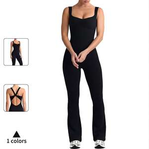 Mono de yoga sin mangas con espalda cruzada y cuello en V, de pierna acampanada, de tela elástica transpirable, para uso diario y yoga, OEM ODM - Product Image 3