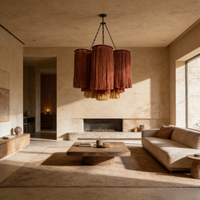 Abat-jour en macramé à franges cylindriques nouées à la main, style rustique de luxe OEM, pour penthouse et décoration haut de gamme