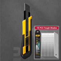 Couteau utilitaire à bouton poussoir de 18 mm, jaune et noir, manche en plastique, matériau SK2, revêtement en caoutchouc